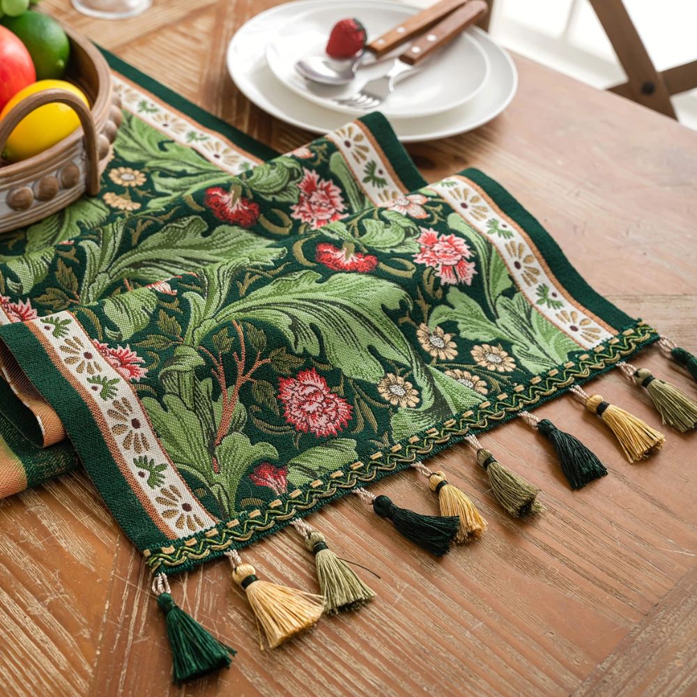 Flora Vine Botanical Embroidered Table Runner
