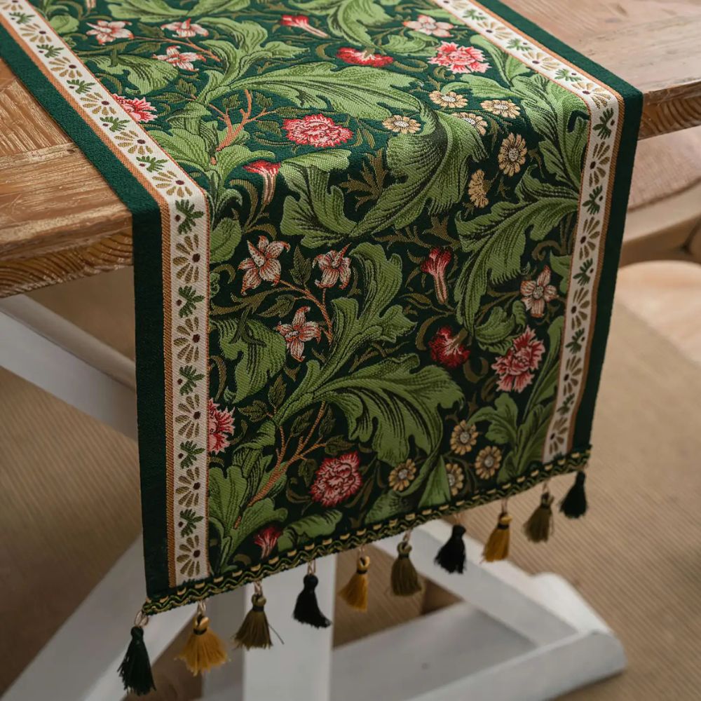 Flora Vine Botanical Embroidered Table Runner