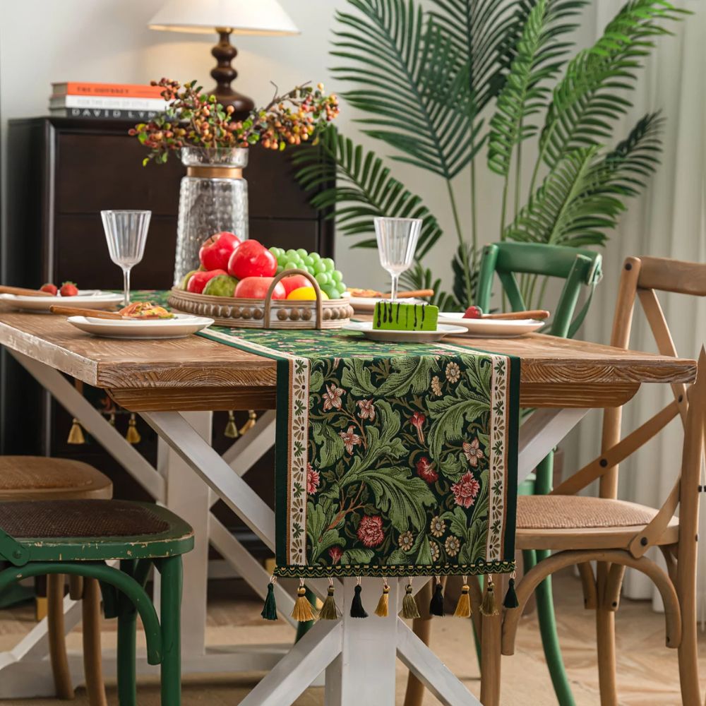 Flora Vine Botanical Embroidered Table Runner