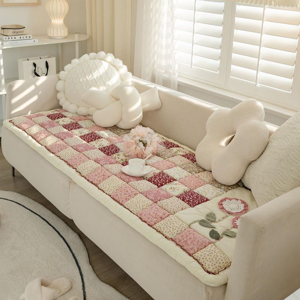 Floral Microfiber Quilted Sofa Cover