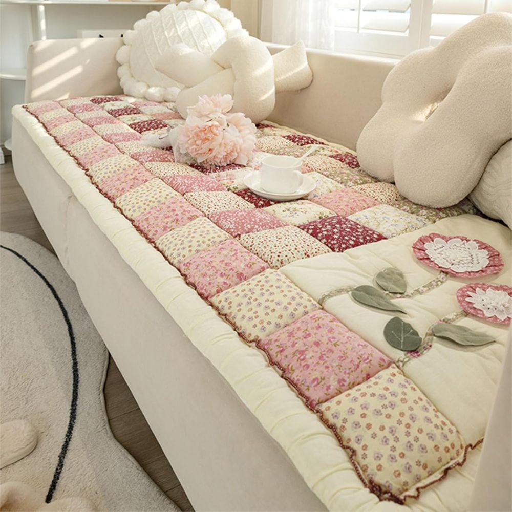 Floral Microfiber Quilted Sofa Cover