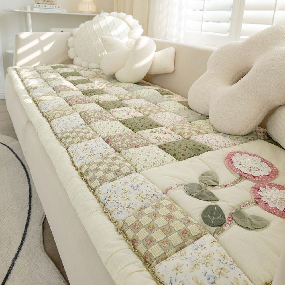 Floral Bloom Quilted Sofa Cover in Soft Microfiber