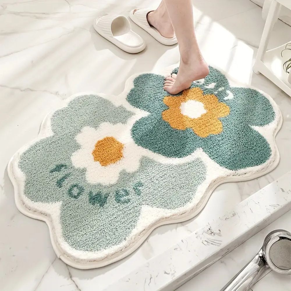 Floral Microfiber Tufted Bath Mat with Non-Slip Backing