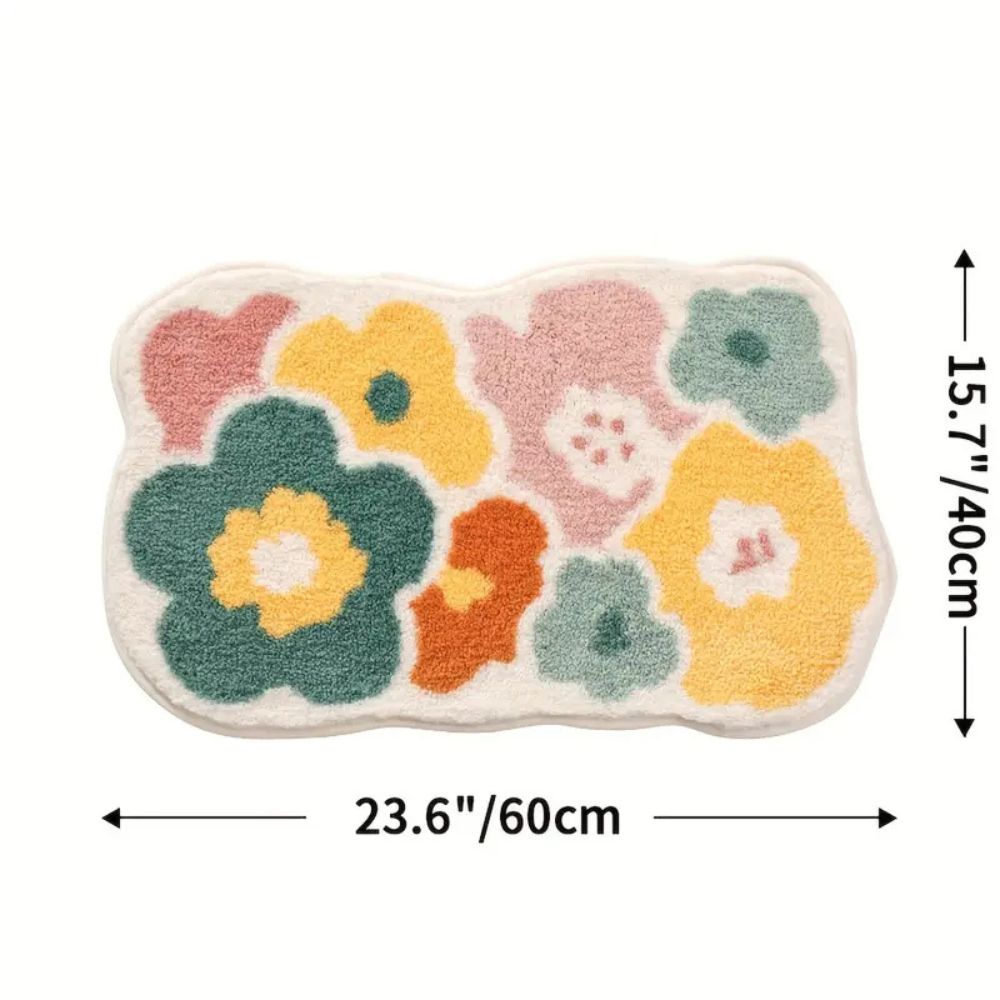 Floral Microfiber Tufted Bath Mat with Non-Slip Backing