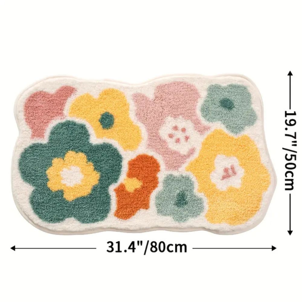 Floral Microfiber Tufted Bath Mat with Non-Slip Backing
