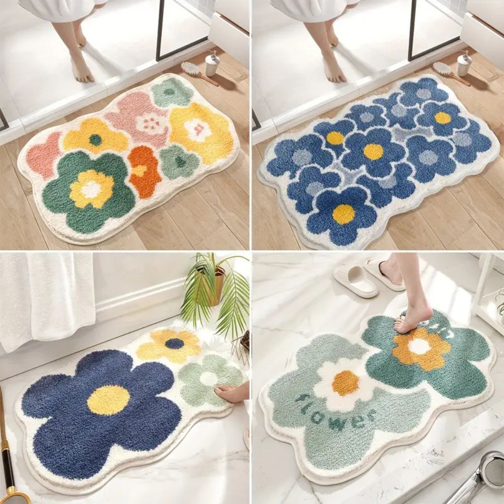 Floral Microfiber Tufted Bath Mat with Non-Slip Backing