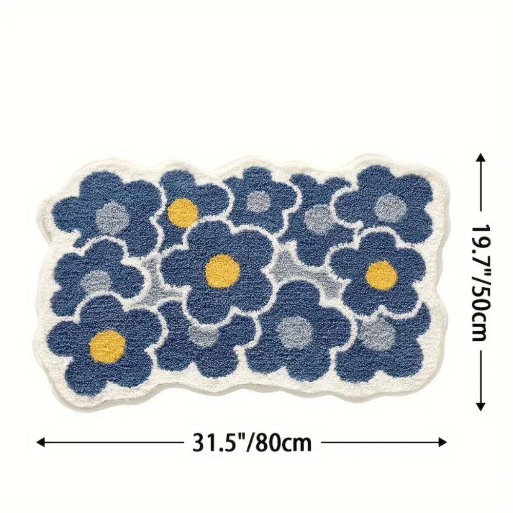 Floral Microfiber Tufted Bath Mat with Non-Slip Backing