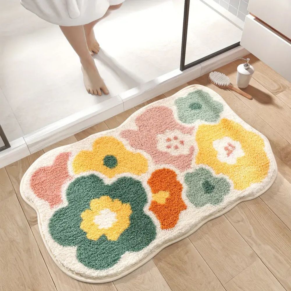 Floral Microfiber Tufted Bath Mat with Non-Slip Backing