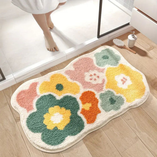 Floral Microfiber Tufted Bath Mat with Non-Slip Backing