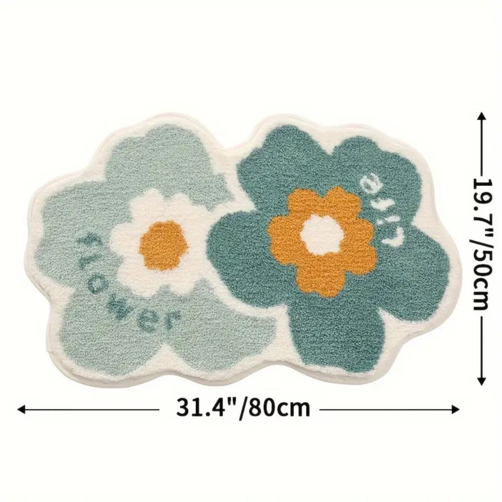 Floral Microfiber Tufted Bath Mat with Non-Slip Backing