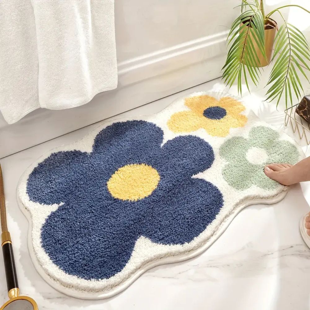 Floral Microfiber Tufted Bath Mat with Non-Slip Backing