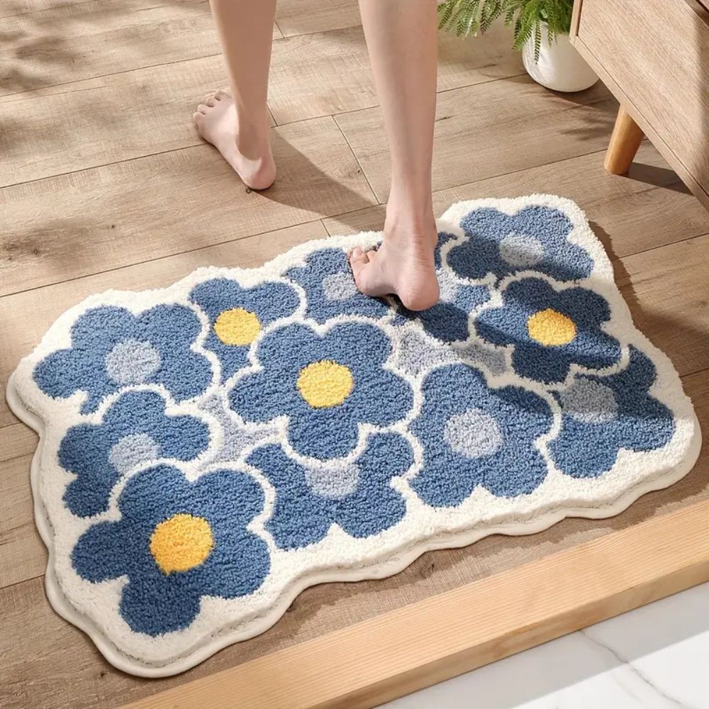 Floral Microfiber Tufted Bath Mat with Non-Slip Backing
