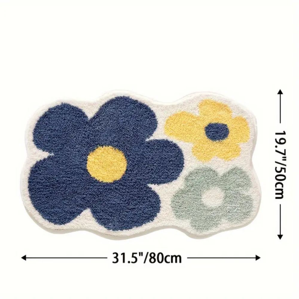 Floral Microfiber Tufted Bath Mat with Non-Slip Backing