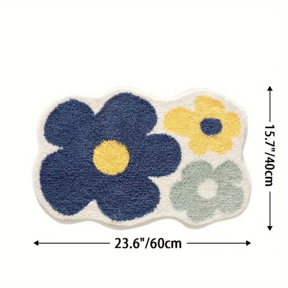 Floral Microfiber Tufted Bath Mat with Non-Slip Backing