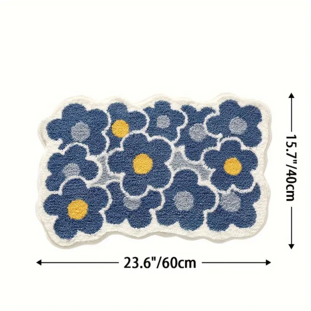 Floral Microfiber Tufted Bath Mat with Non-Slip Backing