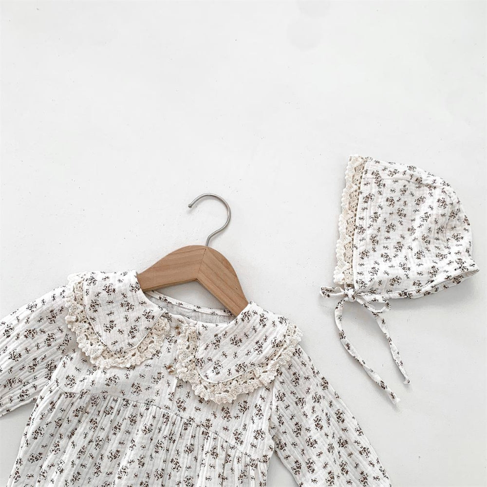 Floral Cotton Romper Set with Bonnet for Girls