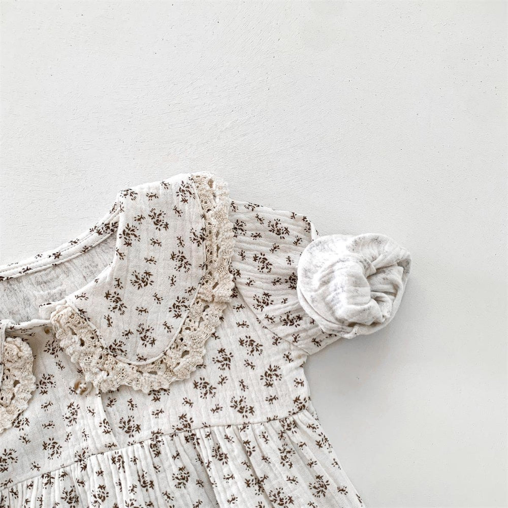 Floral Cotton Romper Set with Bonnet for Girls