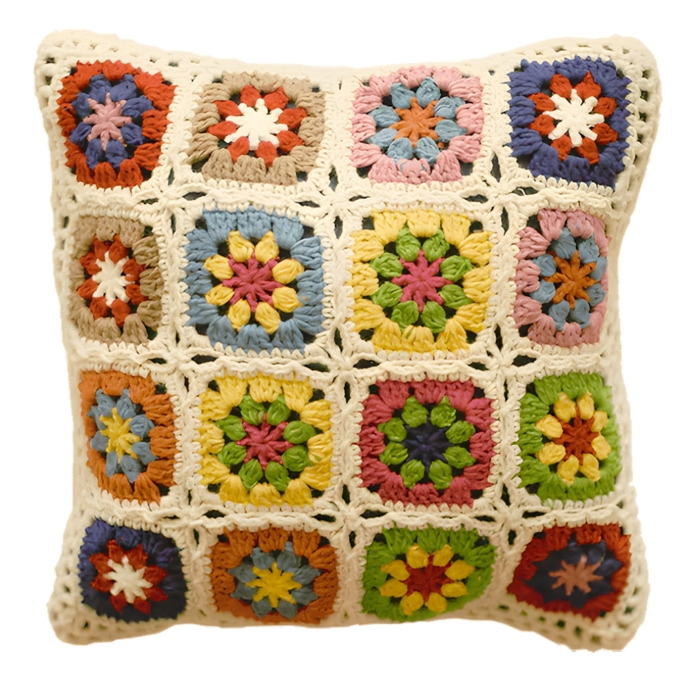 Multicolored Floral Crochet Cushion Cover