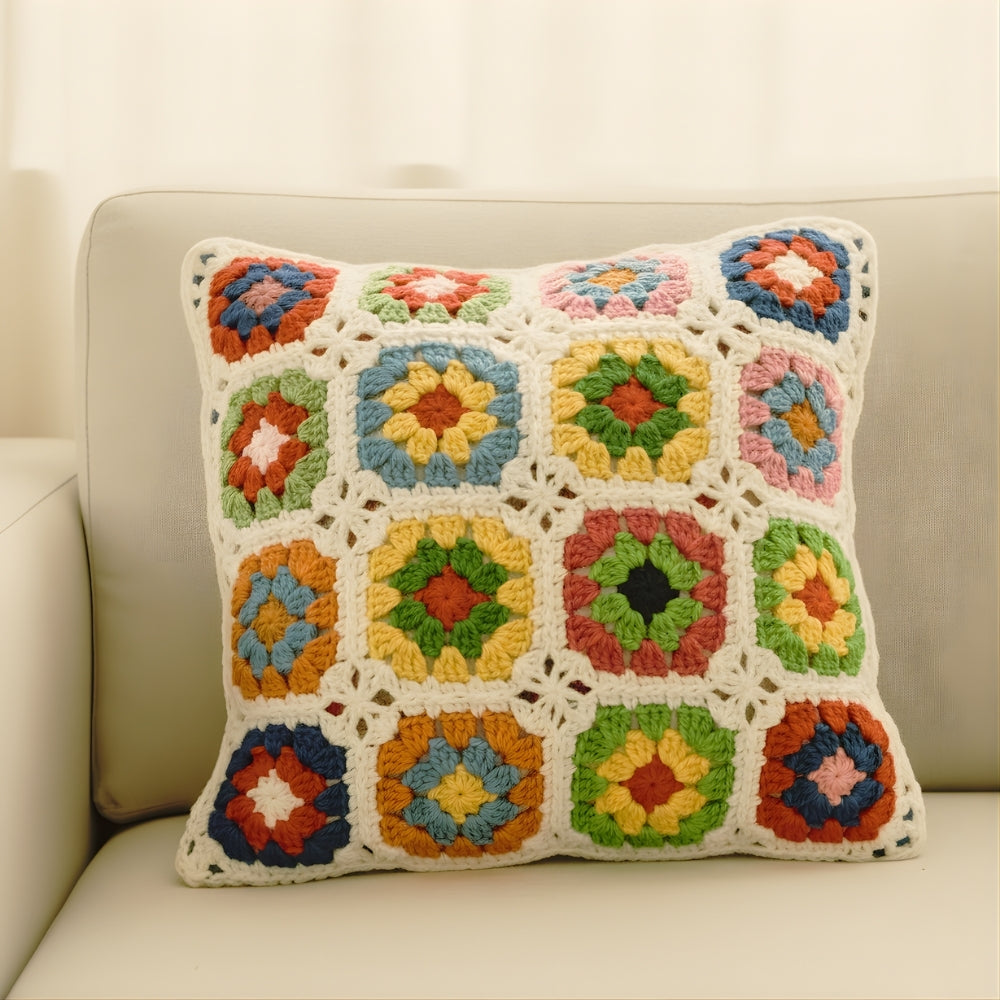 Multicolored Floral Crochet Cushion Cover