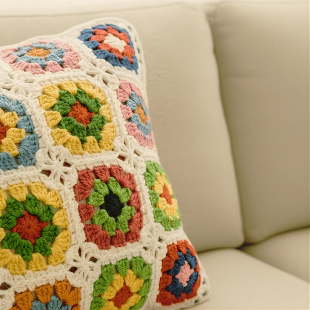 Multicolored Floral Crochet Cushion Cover