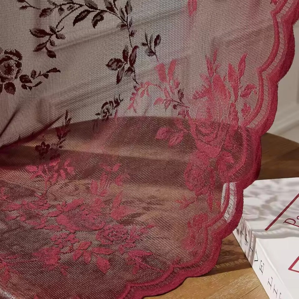 Floral Lace Sheer Curtains with Rod Pocket Top