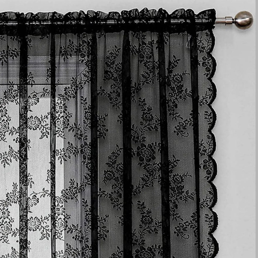 Floral Lace Sheer Curtains with Rod Pocket Top