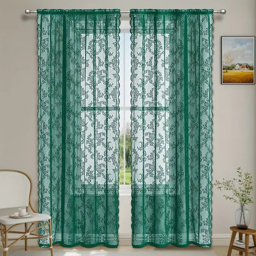 Floral Lace Sheer Curtains with Rod Pocket Top