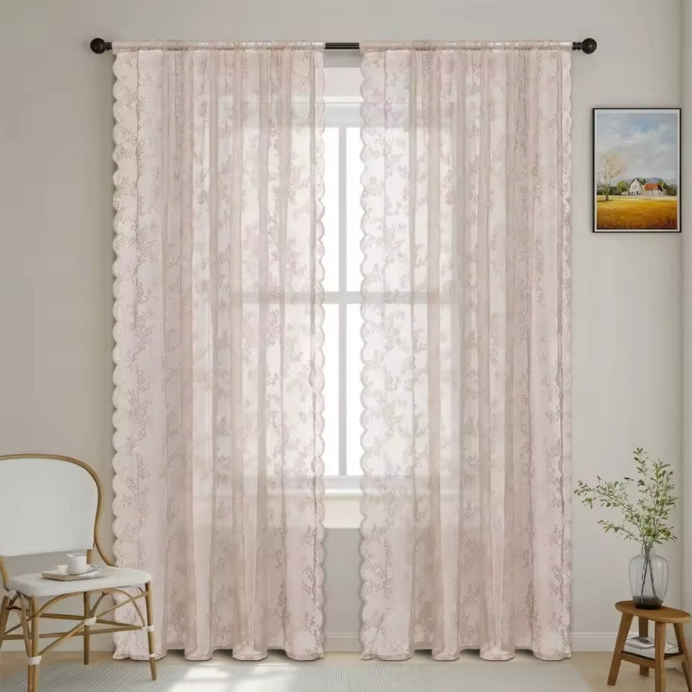 Floral Lace Sheer Curtains with Rod Pocket Top