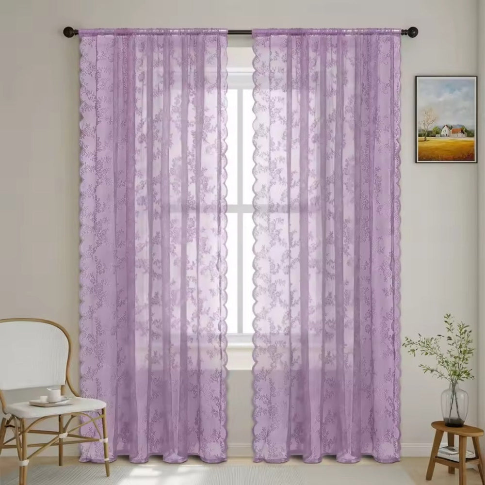 Floral Lace Sheer Curtains with Rod Pocket Top