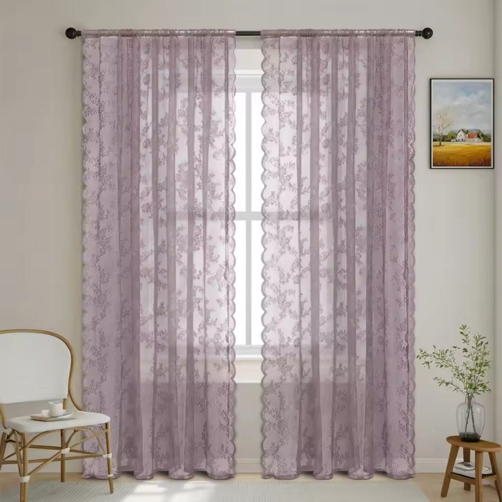 Floral Lace Sheer Curtains with Rod Pocket Top