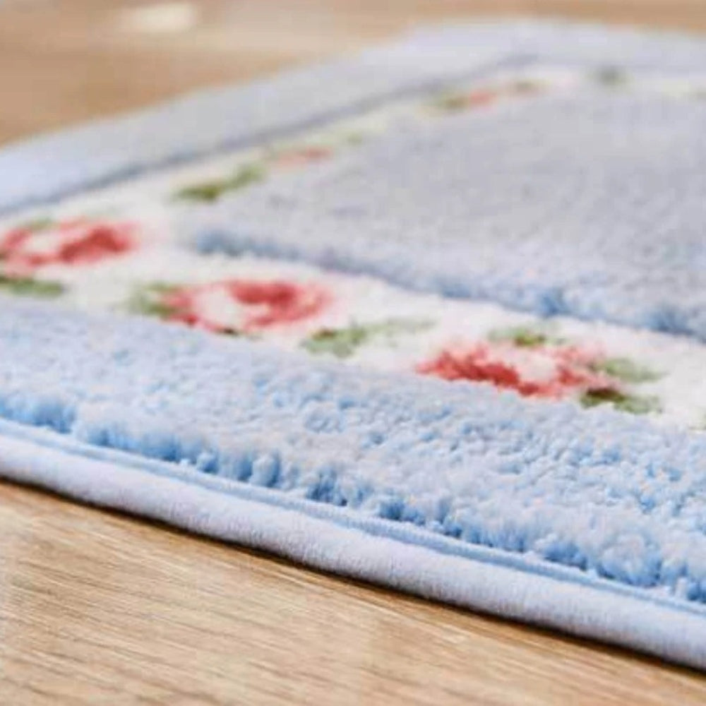 Plush Floral Oval Bath Mat with Non-Slip Backing