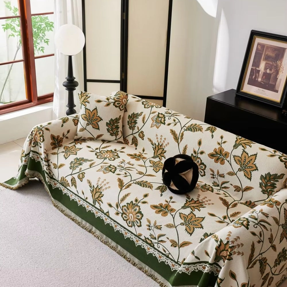 Vintage Chenille Floral Sofa Cover