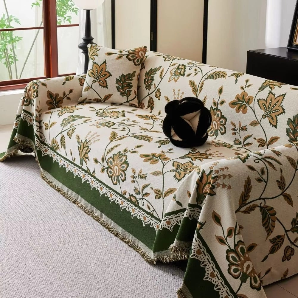 Vintage Chenille Floral Sofa Cover