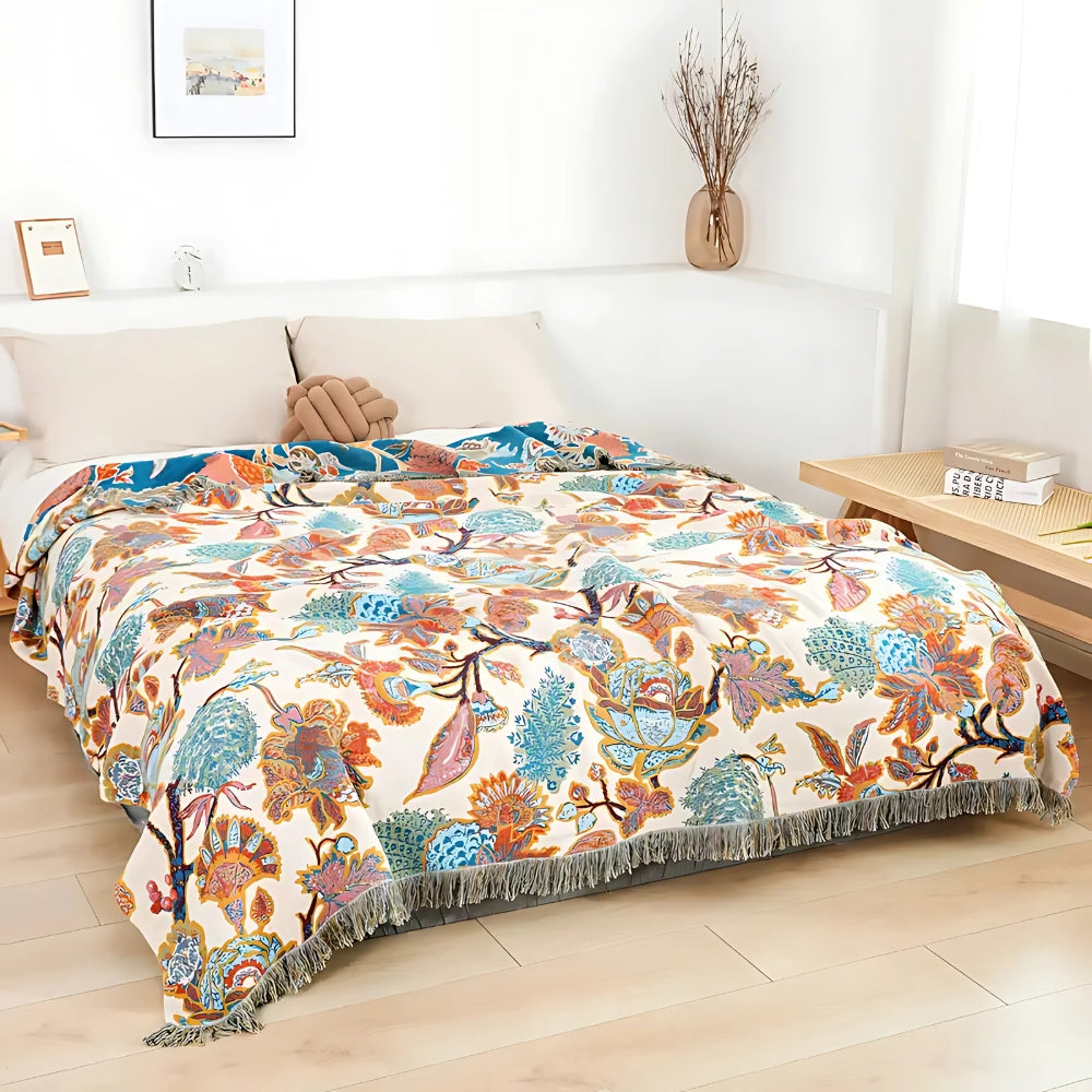 Reversible Floral Cotton Throw Blanket