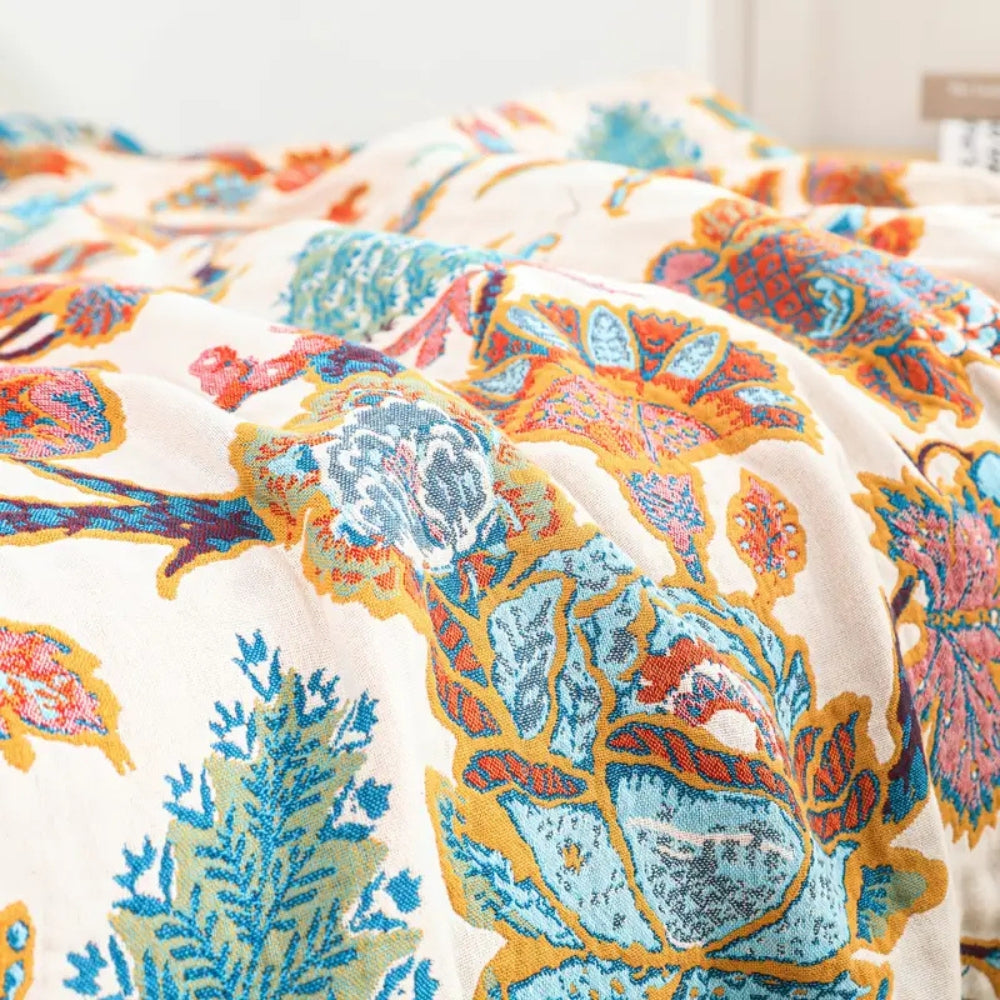 Reversible Floral Cotton Throw Blanket