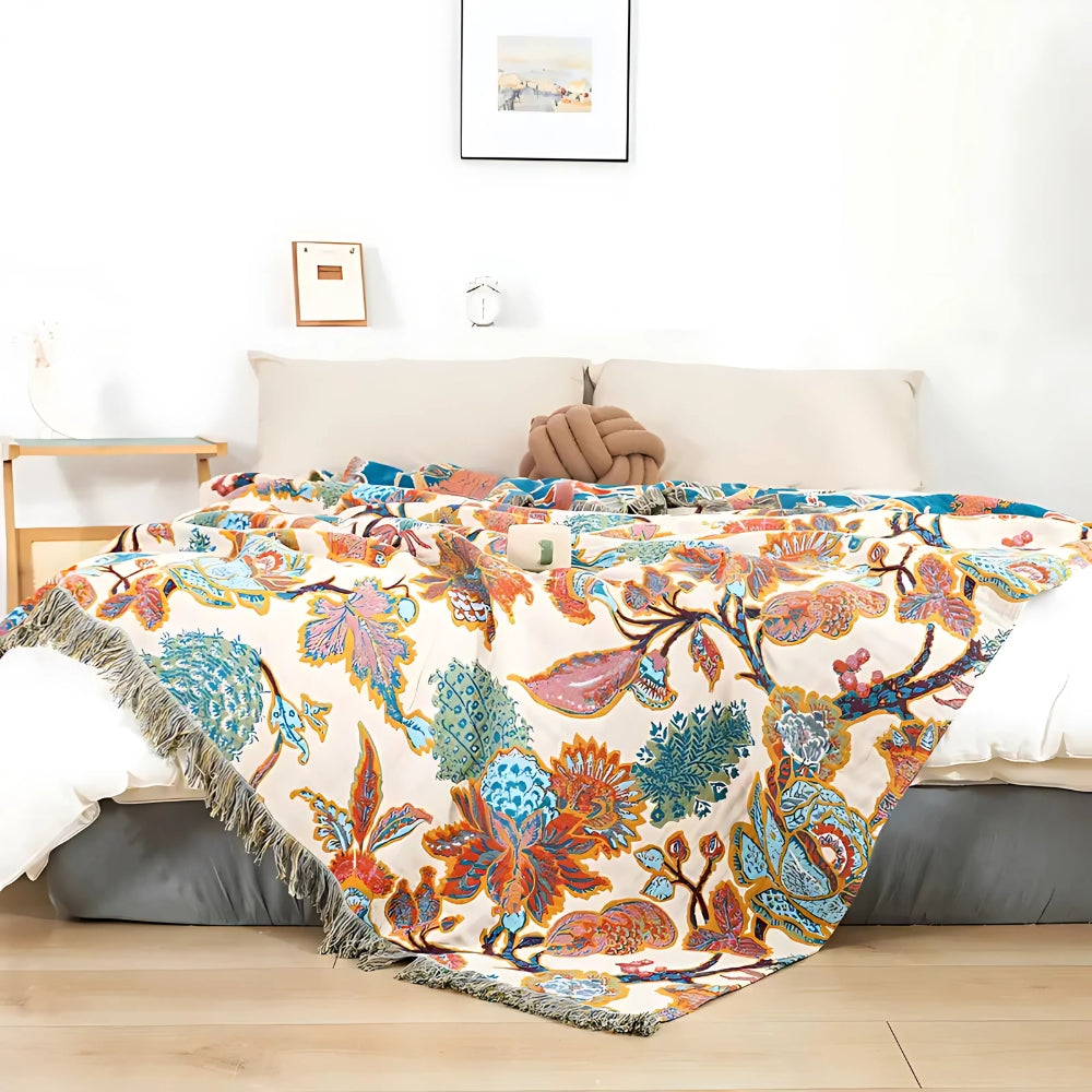 Reversible Floral Cotton Throw Blanket