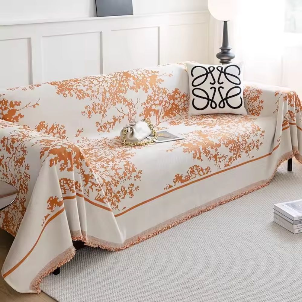 Chenille Floral Sofa Cover with Textured Design