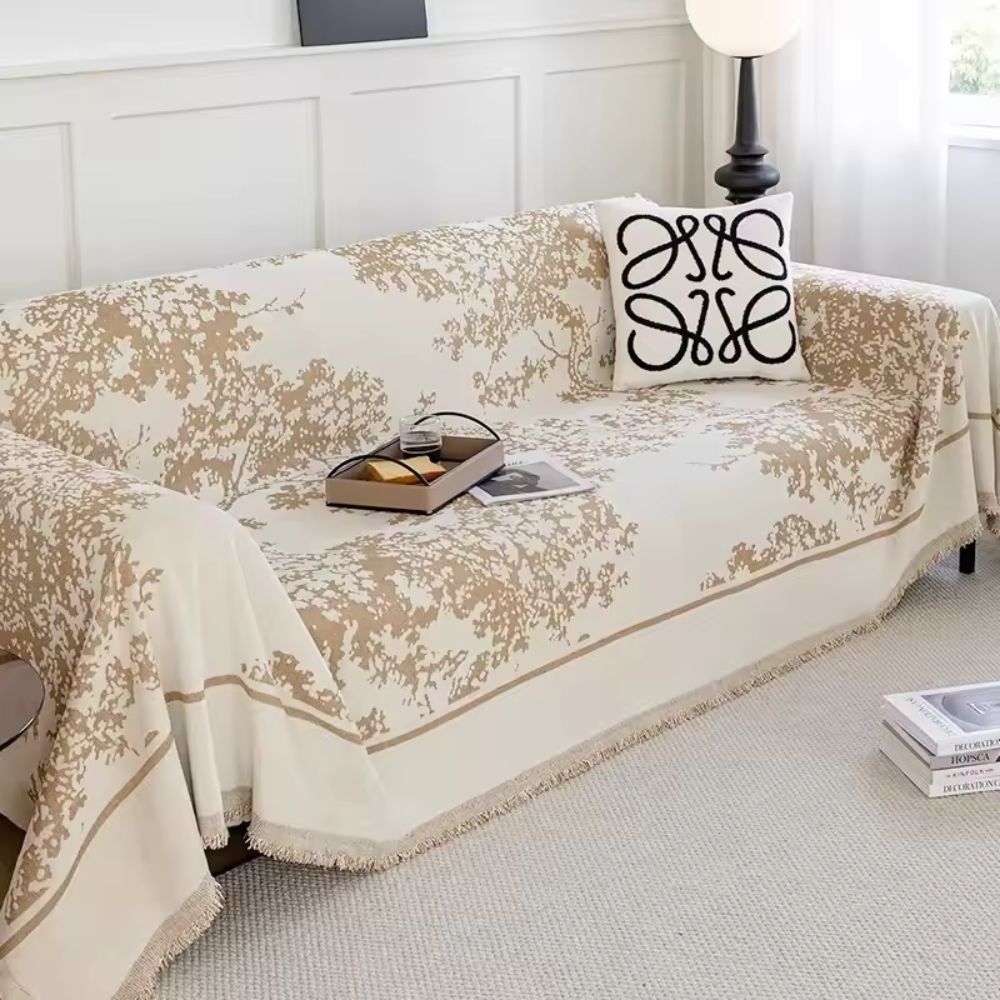 Chenille Floral Sofa Cover with Textured Design