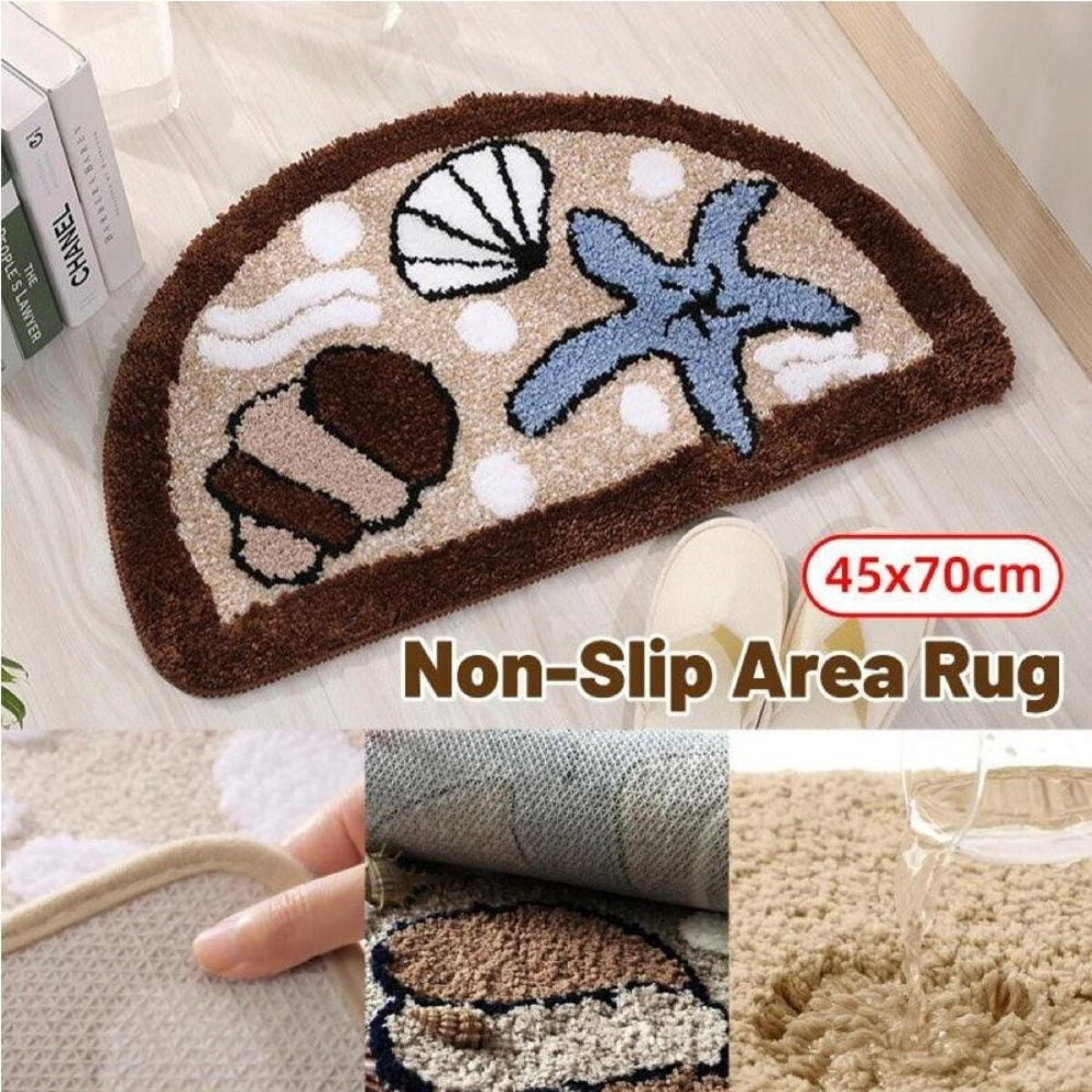Fluffy Non-Slip Bath Mat with Starfish and Seashell Design