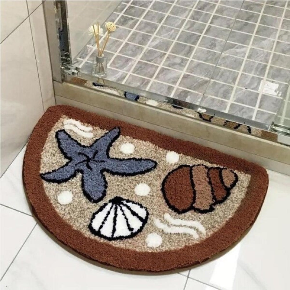 Fluffy Non-Slip Bath Mat with Starfish and Seashell Design