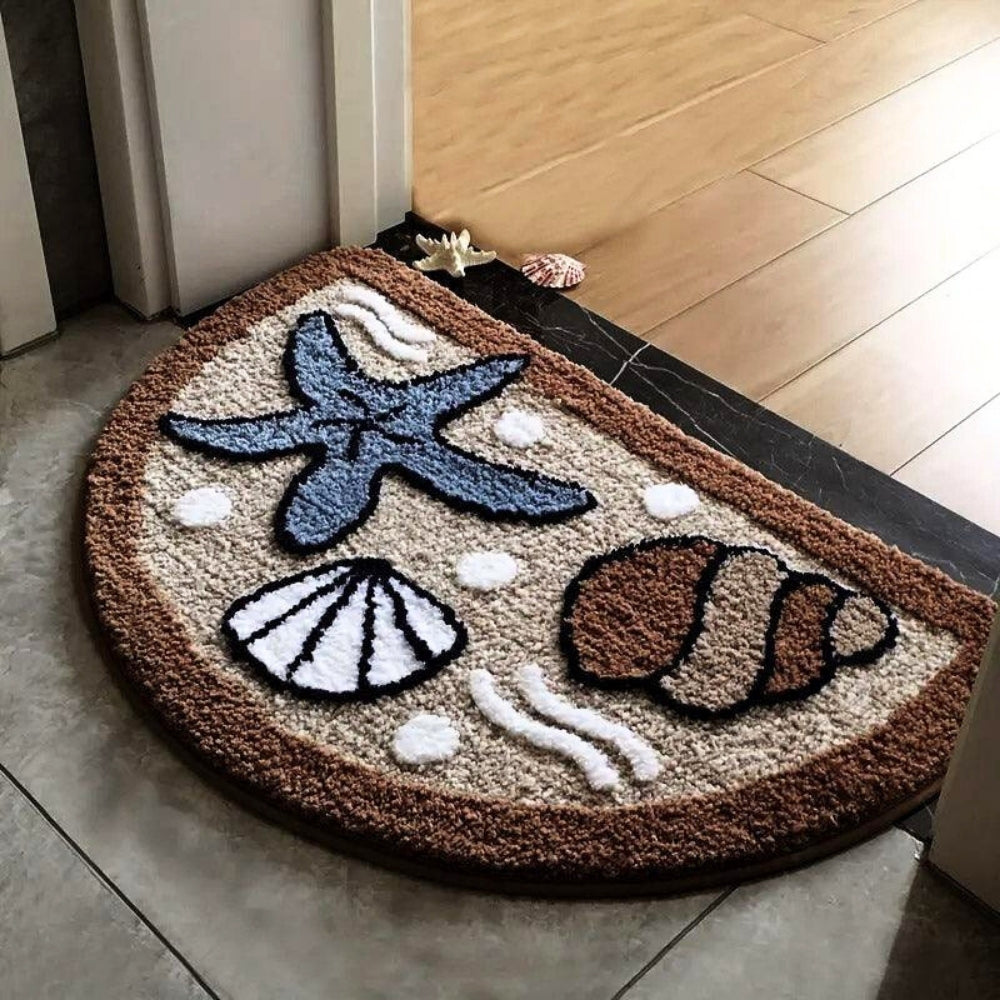 Fluffy Non-Slip Bath Mat with Starfish and Seashell Design