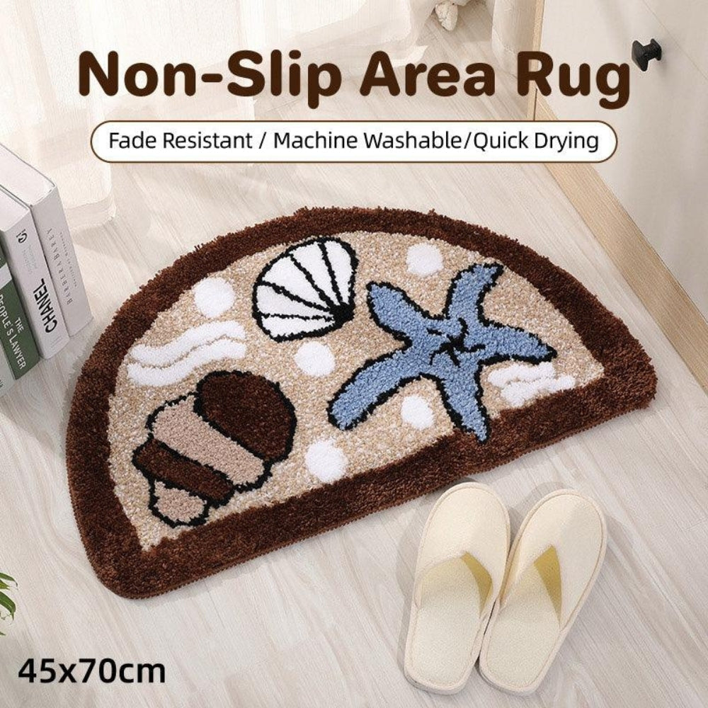 Fluffy Non-Slip Bath Mat with Starfish and Seashell Design