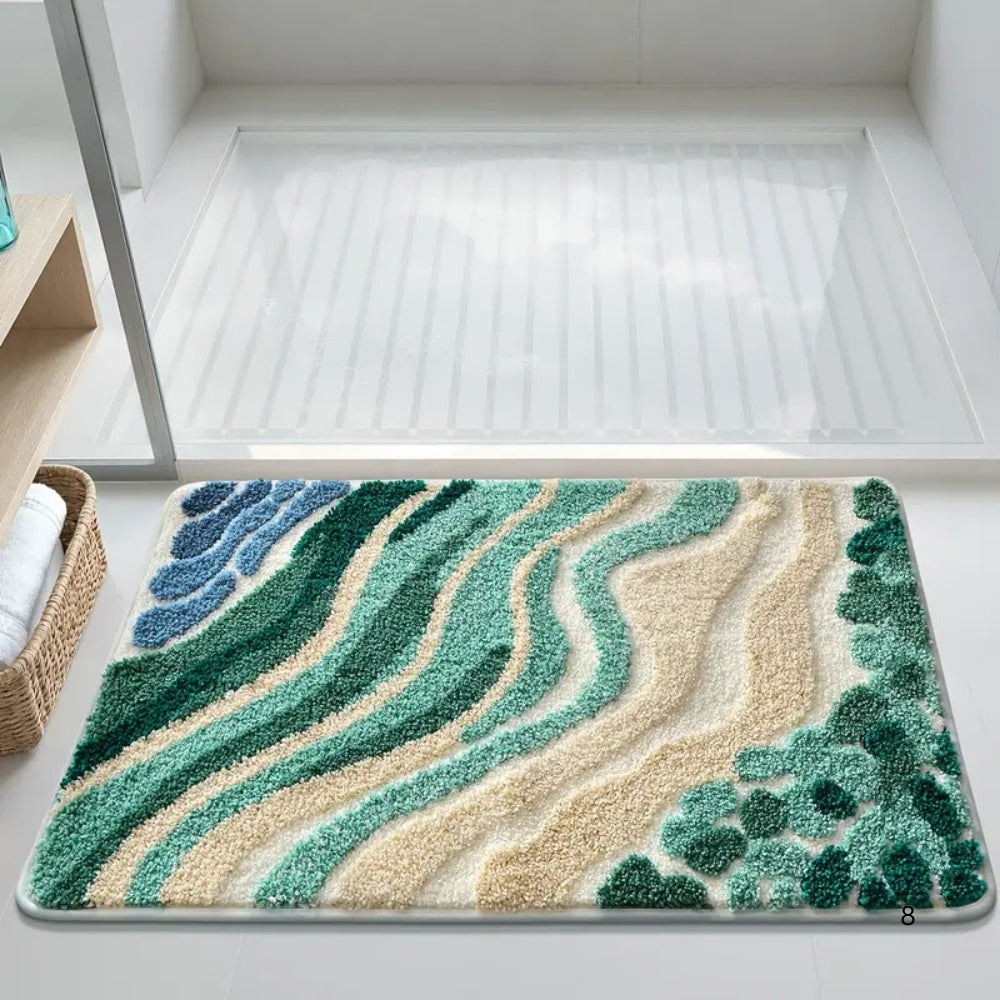Coastal Wavy Pattern Plush Bath Mat