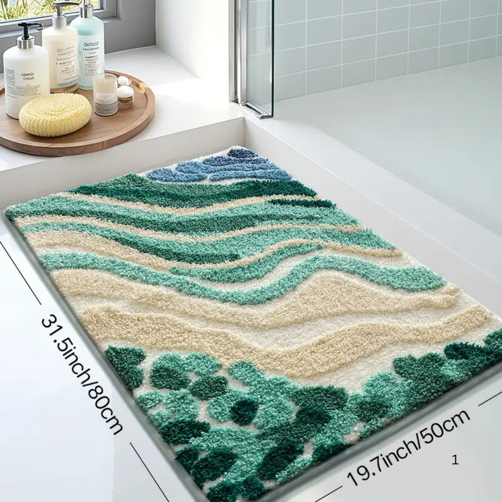Coastal Wavy Pattern Plush Bath Mat
