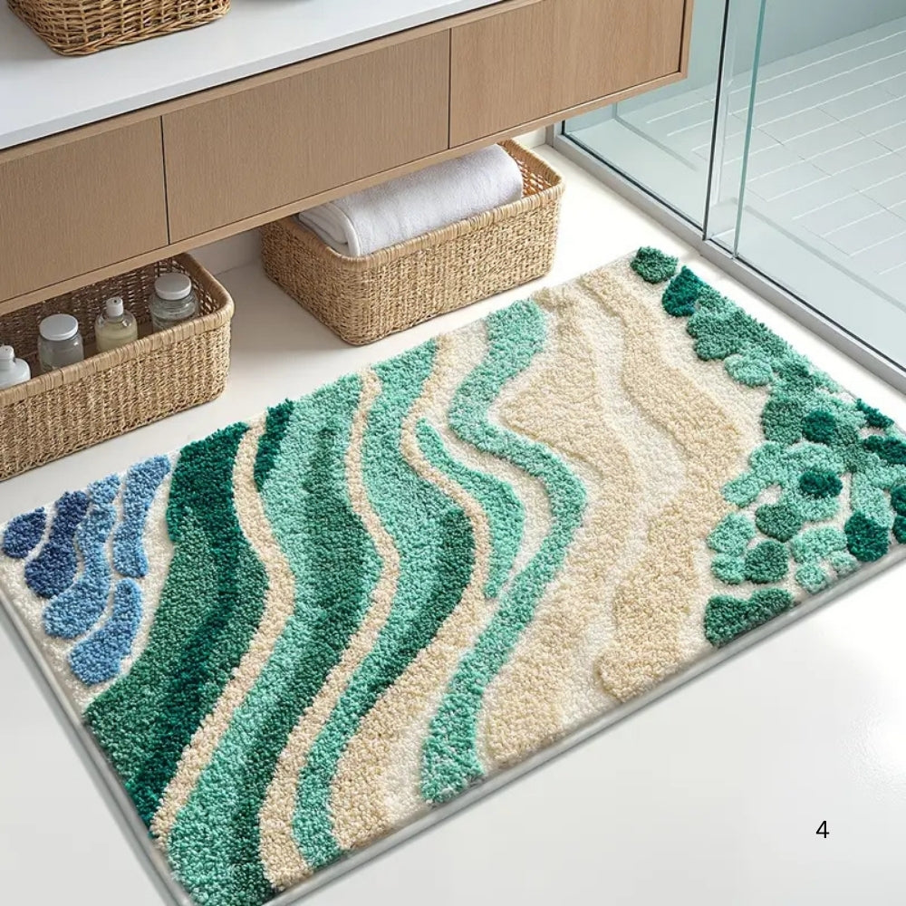Coastal Wavy Pattern Plush Bath Mat