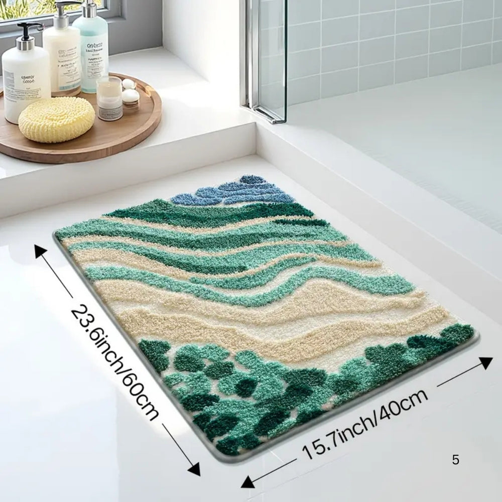 Coastal Wavy Pattern Plush Bath Mat