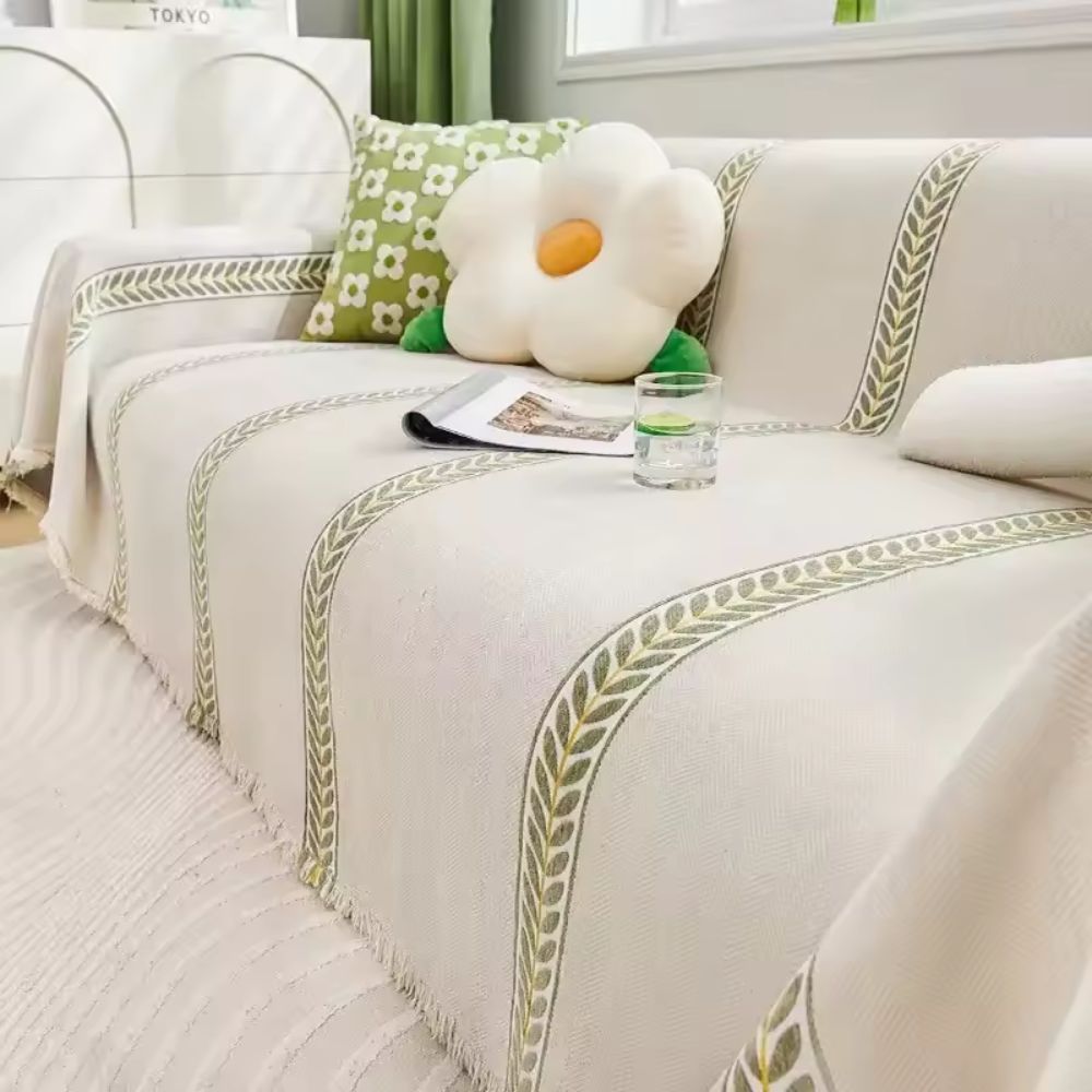 Leaf-Patterned Chenille Sofa Cover