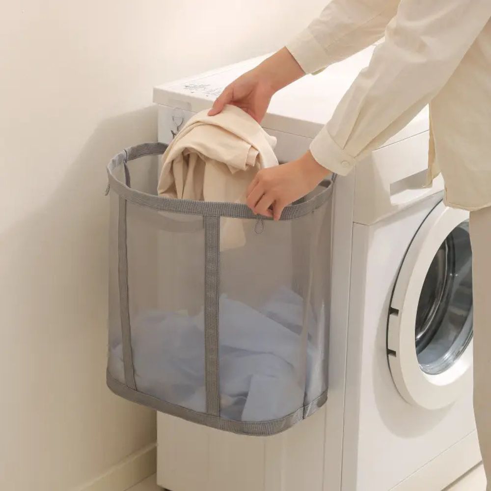 Foldable Nylon Mesh Laundry Basket with Hanging Loop