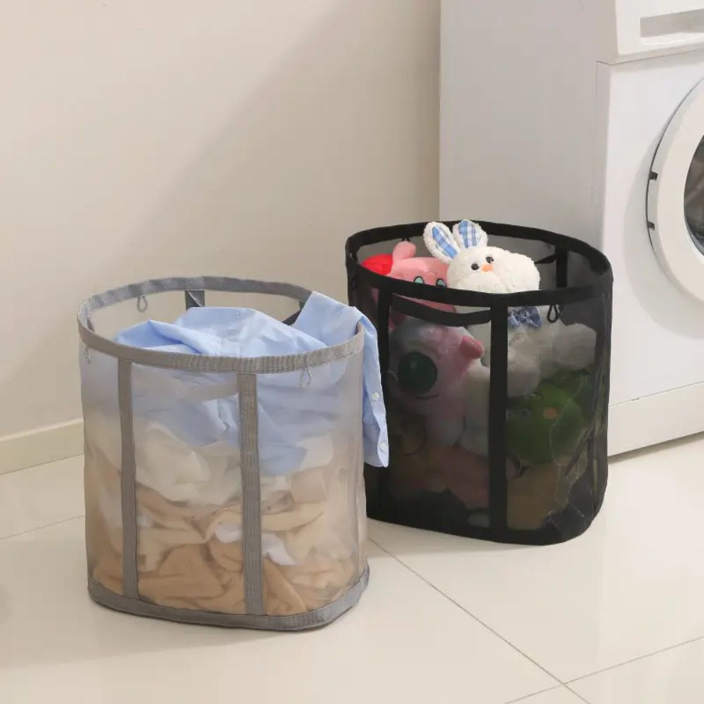 Foldable Nylon Mesh Laundry Basket with Hanging Loop