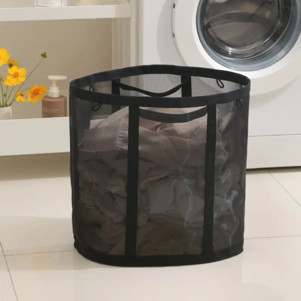 Foldable Nylon Mesh Laundry Basket with Hanging Loop